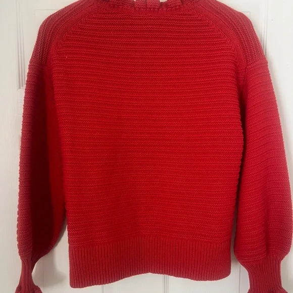 New Madewell ruffle neck sweater knit red m medium - Picture 6 of 6